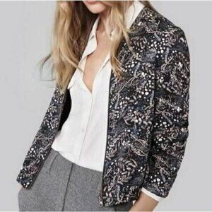 LOFT Jacket Womens Large Black Floral Bomber Zip Up Silky Lightweight Boho